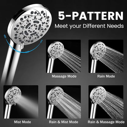 Vatex Filtered Shower Head with Handheld, High Pressure 5 Spray Modes Showerhead with Hose, Bracket and 15 Stages Water Softener Filters Beads for Hard Water Remove Chlorine and Harmful Substance
