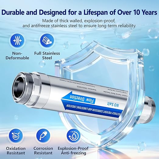 Scale Water Softener System,Salt-Free Water Descaler Whole House, ¾-Inch NPT Water Descaler System, Prevents Limescale in Tankless Water Heaters, Pipes, Dishwasher,Smart Toilets & Appliances
