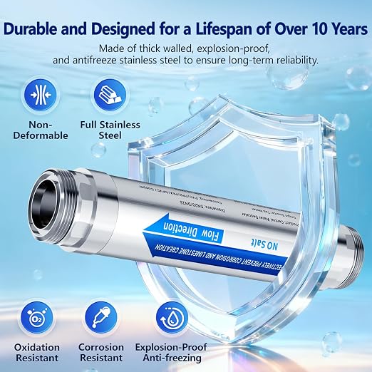 Scale Water Softener System,Salt-Free Water Descaler Whole House, ¾-Inch NPT Water Descaler System, Prevents Limescale in Tankless Water Heaters, Pipes, Dishwasher,Smart Toilets & Appliances