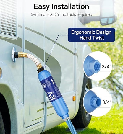 Stokk RV Water Filter with Flexible Hose Protector, NSF Certified, Inline Water Hose Filter for Garden, Camper and Pool, Greatly Reduces Bad Taste, Chlorine, Odor, Rust and Sediment, 2 Pack