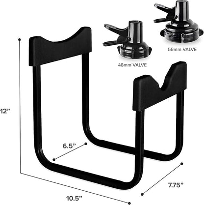 Brio Stainless Steel 3-5 Gallon Water Jug Stand and 2 Dispenser Valves, Rust-Resistant Non Slip Water Stand with BPA Free Fast Flow Water Spout Fits BOTH 48mm and 55mm Bottles 2 CAPS INCLUDED (Black)