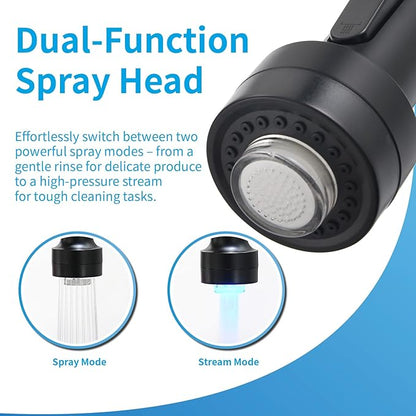 GIMILI Kitchen Faucet with Pull Down Sprayer Single Hole Stainless Steel LED Faucet, Suitable for Farmhouses, RV, Laundry Room, Outdoor, and Campers. Llave para fregadero de cocina Nickel and Black