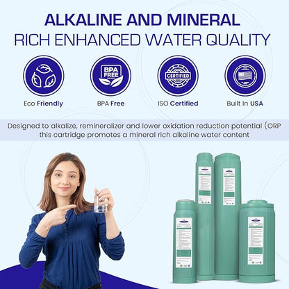 Crystal Quest Alkalizer, Ionizer, Mineralizer & Oxidation Cartridge – Boosts pH & Alkalinity, Reduces Acidity & ORP, Enhances Taste with Essential Minerals, Long-Lasting Performance 4-5/8” x 9-3/4”