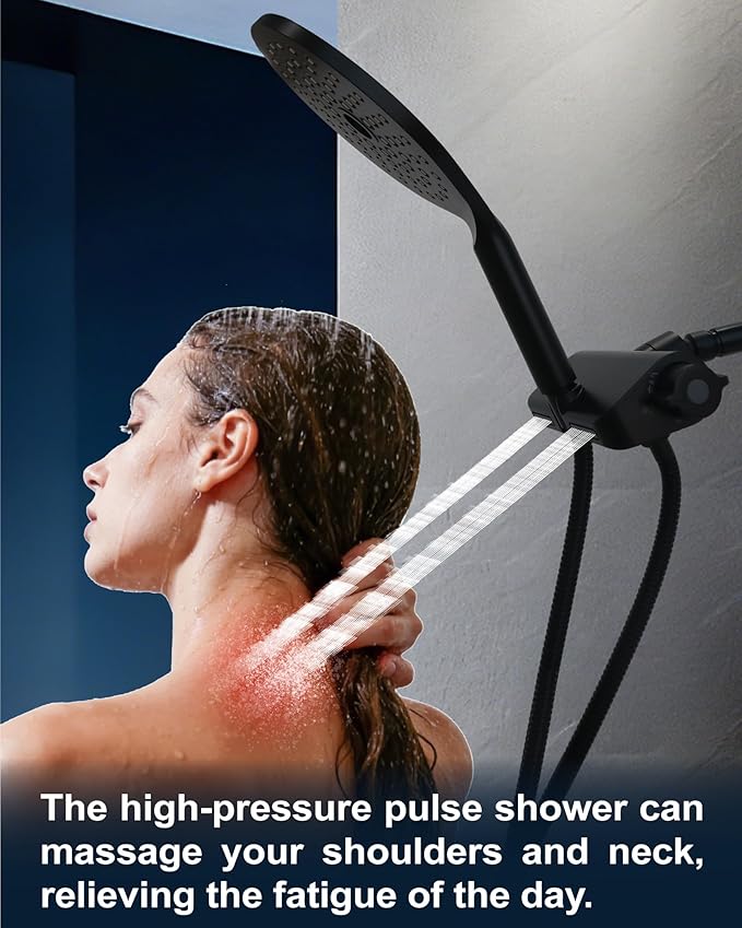 Handheld Shower Head with Filter High Pressure 2-in-1 Dual Spa System 7.5" Rainfall Filtered Showerhead Water Softener Filters for Hard Water 59" Stainless Steel Hose Matte Black