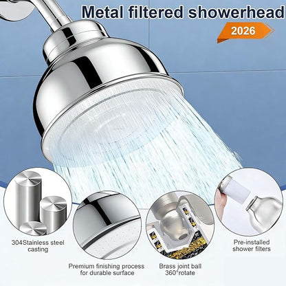 Metal Filter Shower Head for Hard Water Softener Shower Head with Water Shower Filter to Remove Chlorine and Harmful Substances, 6inch Large Rain Showerhead, 304Stainless Steel