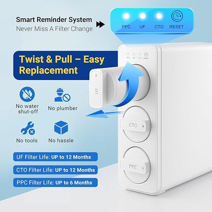TOVASTY Ultra-Filtration Filter, Under Sink Water Filter System, 0.01 Micron Precision, High Capacity 4000 Gallons