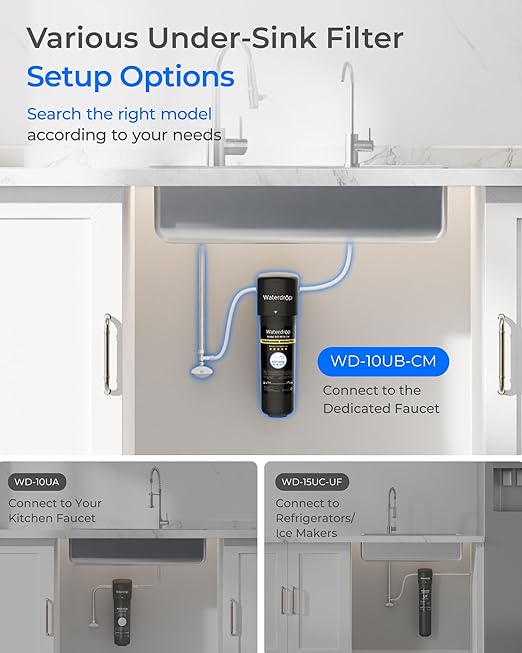 Waterdrop 10UB-CM Under Sink Water Filter (Include: System+ 𝐅𝐚𝐮𝐜𝐞𝐭) for 99% Chloramine Reduce- Ideal for California, Florida and Washington- NSF/ANSI 42 Certified- 𝐰𝐢𝐭𝐡 𝐅𝐚𝐮𝐜𝐞𝐭