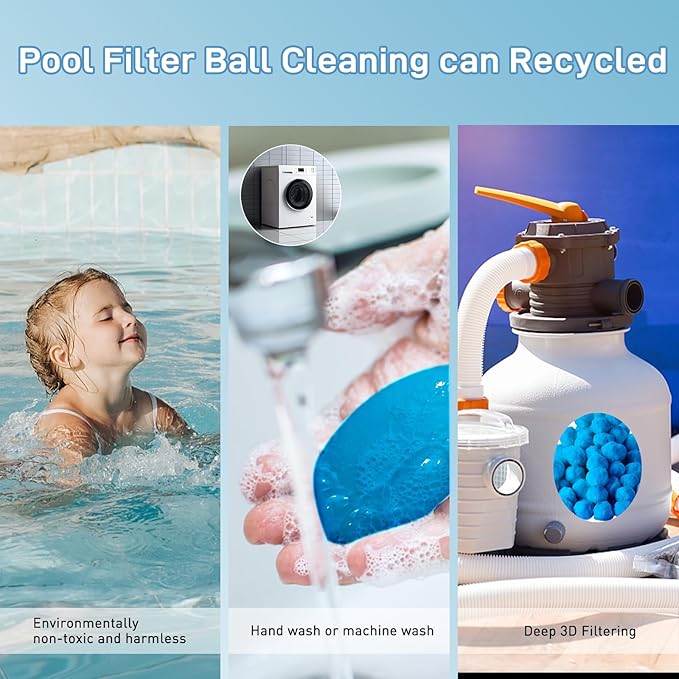 Redcoutt 3.1 Lbs Pool Filter Balls for Sand Filter, Reusable Eco-Friendly Filter Media for Sand Filter Pump, Replaces 100lbs Pool Filter Sand, Long-Lasting for Several Seasons