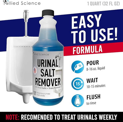 Allied Science Urinal Salt, Calcium and Mineral Scale Remover - Eliminates Urine Odor, Destroys Uric Acid Salt, Deposit Buildup