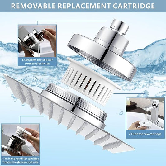 High Pressure Rain Shower Head with Filtered - 8" All Metal Square Showerhead Filter for Remove Chlorine and Harmful Substances, Chrome