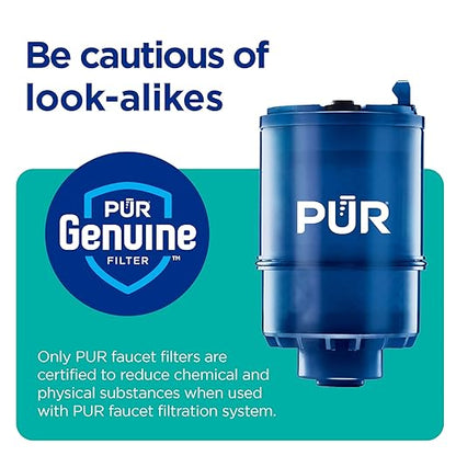 PUR Plus Vertical Faucet Mount Water Filtration System, Lead-Reducing Filter, Great-Tasting, Easy Install, Lasts 100 Gallons, Faucet Water Filter, Compatible with Sinks with External Aerators, Chrome
