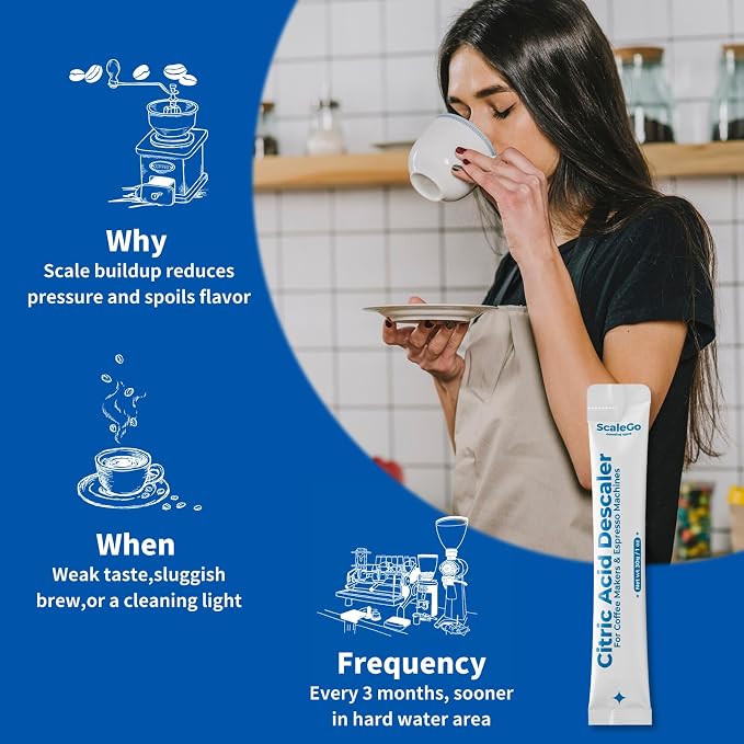12 Use Coffee Machine Cleaner & Descaler | Citric Acid Descaling Powder | Pre-measured Package for Mess-Free Use & Storage | Removes Limescale | Compatible with Keurig, Nespresso, Breville