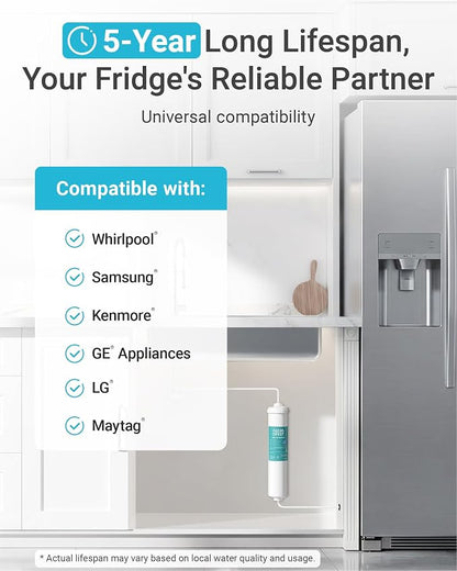AQUA CREST INL-PLUS 5 Years Inline Water Filter for Ice Maker | High Capacity, 1/4-Inch Direct Connect Fittings, Easy Installation, Reduces Chlorine, Sediment, Bad Taste & Odor