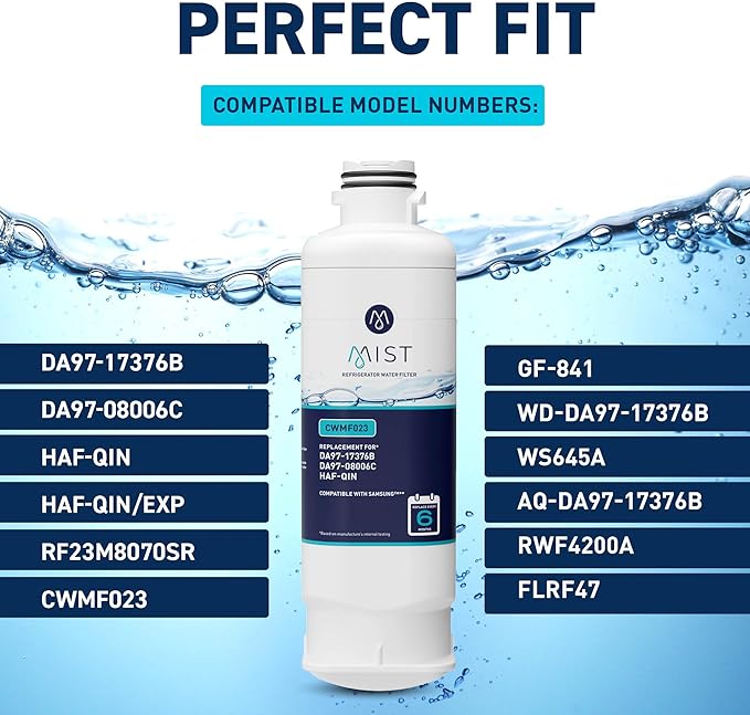 Mist HAF-QIN/EXP Refrigerator Water Filter Replacement for Samsung DA97-17376B, DA97-08006C, Refrigerators RF23M8570SR, RF28R7351SR – NSF 42 Certified – 2 Pack