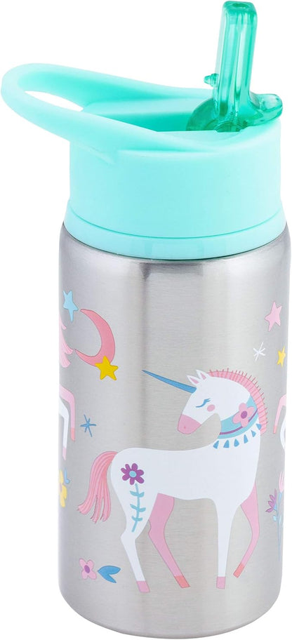 Stephen Joseph Stainless Steel Water Bottles, 18 OZ, Straw lid, Reusable tumbler, Insulated, Unicorn