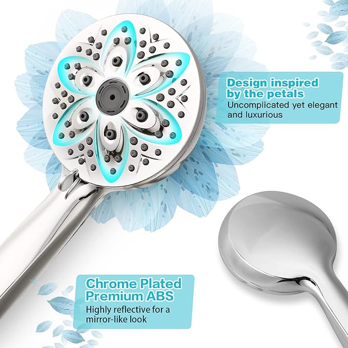 6-Setting Shower Head with Handheld, JDO High Pressure Hand held Shower Head, 4.7 Inch Chrome Detachable Showerhead Set with 59 Inch Stainless Steel Hose and Adjustable Showerhead Holder