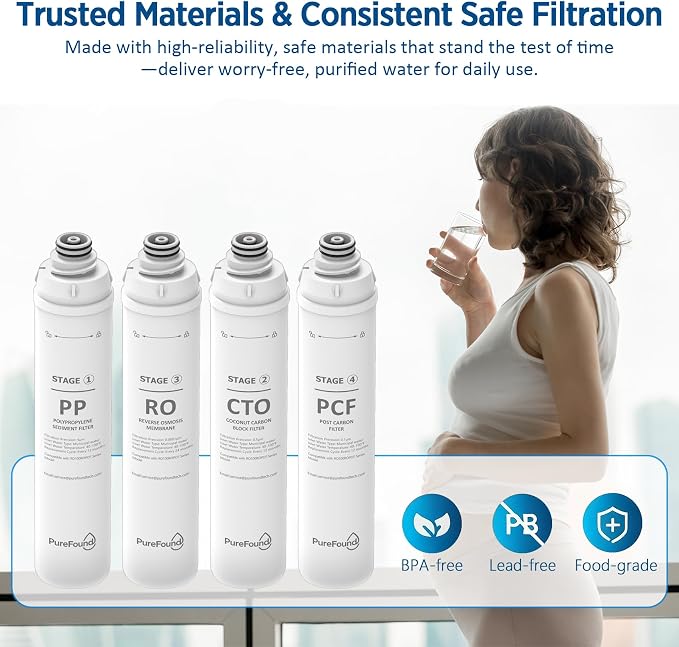 RO100ROPOT 4-Pack Water Filter Replacement Cartridge Set Compatible with Bluevua RO100ROPOT and RO100ROPOTUV Series Replacement Filter Cartridge, Pack of 4 Filters (1 PP, 1 CTO, 1 RO, 1 PCF)