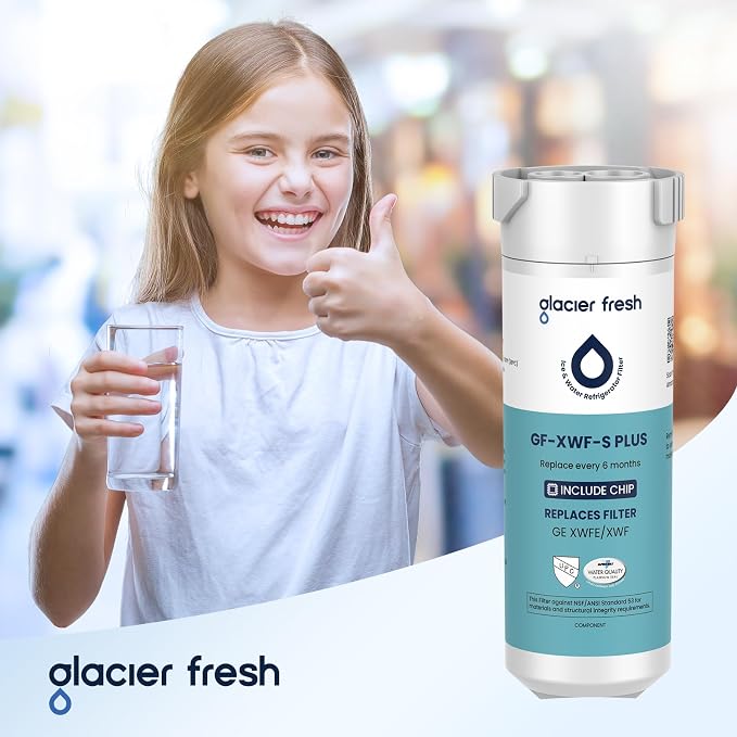 GLACIER FRESH Water Filter Compatible with XWFE (Built-in CHIP) Pack of 3 | Replacement for GE XWFE, XWF Refrigerator Water Filter NSF/ANSI 53 Certification