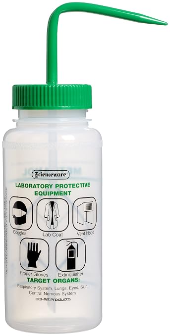 SP Bel-Art Safety-Labeled 2-Color Methanol Wide-Mouth Wash Bottles; 500ml (16oz), Polyethylene w/Green Polypropylene Cap (Pack of 6) (F11646-0623)