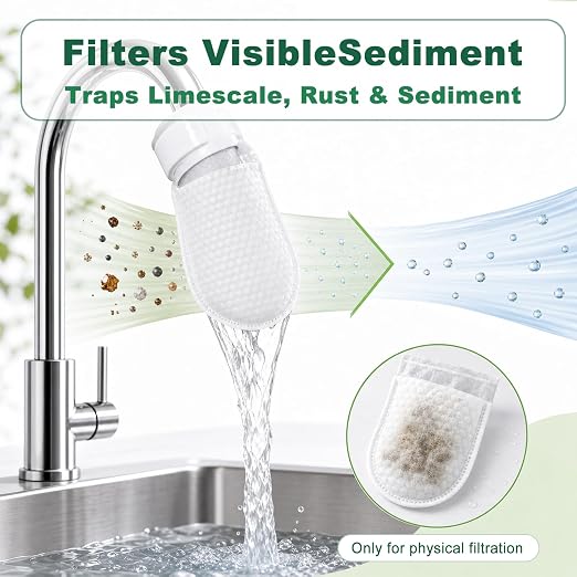 Faucet Filter Cotton Bags - Fits Spouts 1.1" & Under, Traps Limescale, Rust & Sediment, High Density Splash-Proof Universal Faucet Filter for Kitchen Sink Bathroom, 100PCS & 20 Fixed Straps