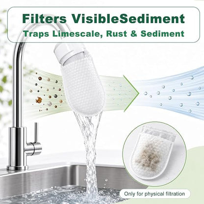 Faucet Filter Cotton Bags - Fits Spouts 1.1" & Under, Traps Limescale, Rust & Sediment, High Density Splash-Proof Universal Faucet Filter for Kitchen Sink Bathroom, 100PCS & 20 Fixed Straps