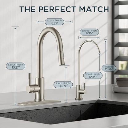 FORIOUS Kitchen Faucet and Water Filter Faucet Combo, Stainless Steel Traditional Sink Faucet with Drinking Water Faucet Fits Reverse Osmosis, Water Filtration System and Pot Filler, Brushed Nickel