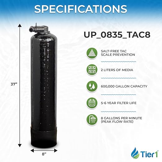 Tier1 Whole House Scale Prevention System | 600,000 Gallon TAC Conditioner | Salt-Free Descaler with Upflow Design | Hard Water Scale Control for Home Filtration