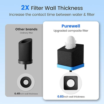 Purewell PF-6-PH Black 4-Stage Composite Carbon and Alkaline Filters, Compatible with Berkey® Big+, ProOne® Big+ Gravity Water Filter Systems and Purewell Systems (2 Pack, SS Series)