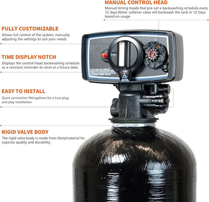 Whole House Water Softener Valve 32,000 Grains - High Performance Automatic Digital Metered Control Head,Reduces Hardness & Minerals - Improve Water Quality - for 1-2 bathrooms - Model 5600