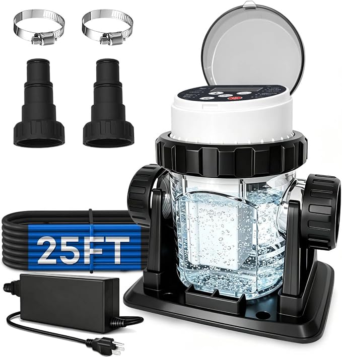 Salt Water Pool Chlorinator System - Built-in Salinity Sensor, Smart All-in-One Design, Plug-in Salt Chlorine Generator for Above Ground Pools up to 5,000 Gallons,Easy to Set-Up