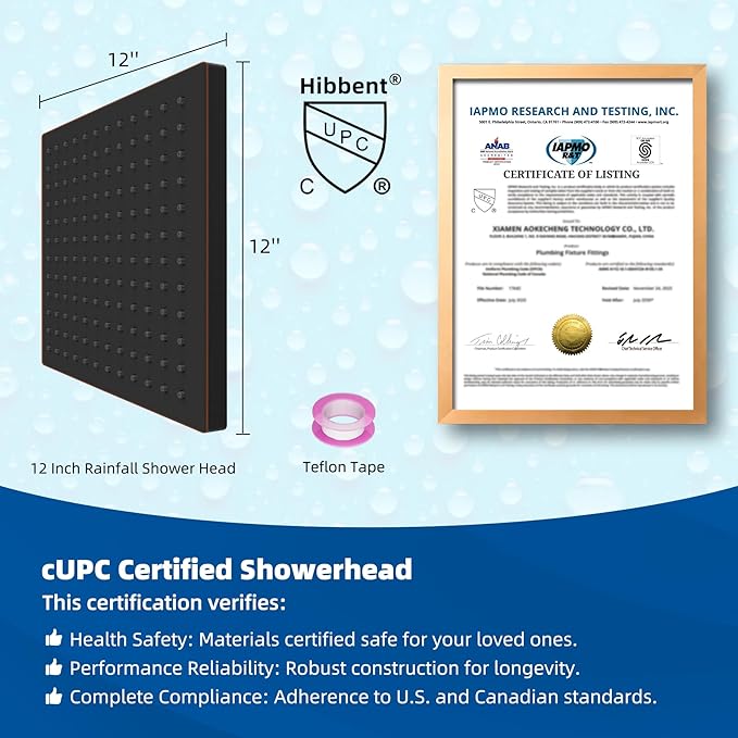 Hibbent cUCPC Certified Thickness Metal Rain Shower Head, 12'' High Pressure Shower Heads, Large Bathroom Shower Head with Adjustable Brass Ball Joint, Waterfall Full Body Coverage, Oil Rubbed Bronze