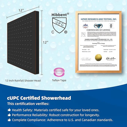 Hibbent cUCPC Certified Thickness Metal Rain Shower Head, 12'' High Pressure Shower Heads, Large Bathroom Shower Head with Adjustable Brass Ball Joint, Waterfall Full Body Coverage, Oil Rubbed Bronze