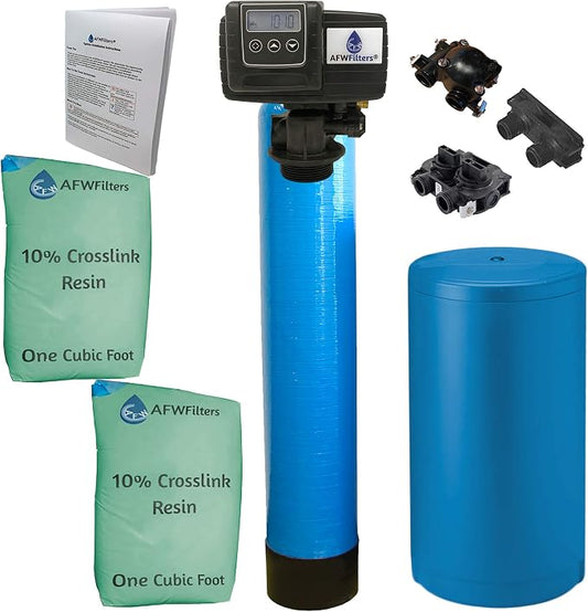 AFWFilters 2 cubic Foot (64k) Whole Home Water Softener with Durable 10% Crosslink Resin, 3/4" Plastic MNPT Connection, and Blue Tanks