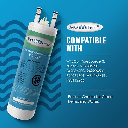 Aqua Fresh Replacement for WF3CB, PureSource 3, 706465, 242086201, 242086203, 242294501, 242069601, AP4567491, PS3412266, WF425 Refrigerator Water Filter