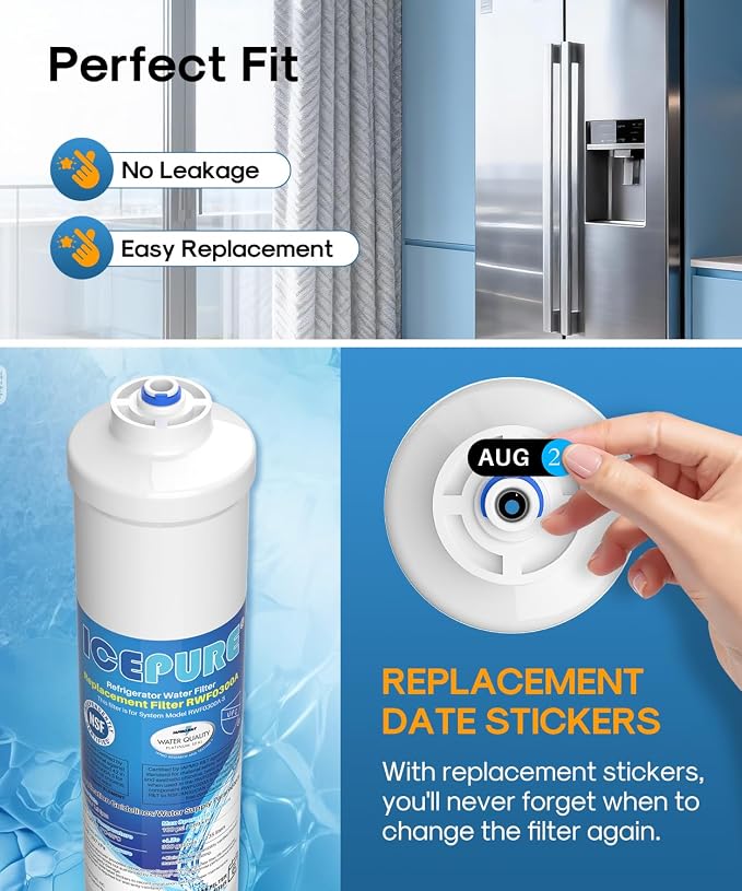 ICEPURE Inline Water Filter for Refrigerator and Ice Maker with 1/4-Inch Direct Connect Fittings, NSF Certified Drinking Water Filtration System for RV, RO System, Reduces Chlorine, Taste&Odor, 1PACK