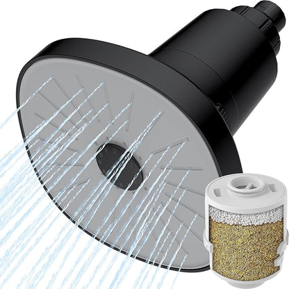 Ryamen Filtered Shower head, Rain Shower Head with Filter, High Pressure Shower Filter Head for Hard Water, 99% REMOVAL for Chlorine, Heavy Metals, Improves Skin & Hair (S6) (Black)