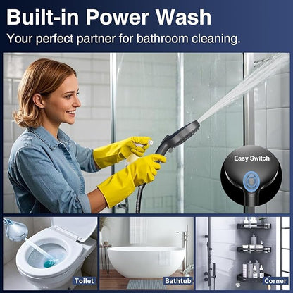 PALAS Filtered Shower Head with Handheld, High Pressure 10-Mode with Filters, Built-in Power Wash, soften hard water Remove Chlorine, Reinforced Hose, Overhead Bracket, Anti-clog nozzle (Matte Black)
