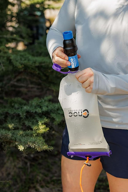 VectoX Extra Durable Water Collection and Filtration Bag 2L Purple - 28mm Neck Compatible with Popular Filters - Wide Opening for Water Collection - Lightweight and Compact - Tethered Cap and Slider