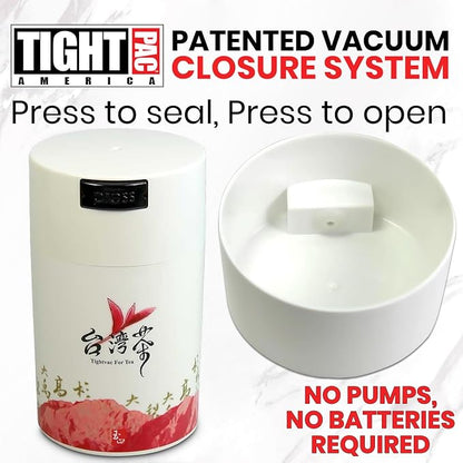 Teavac 6-Ounce Vacuum Sealed Tea Storage Container, White Cap and Body/Red Tea Sign