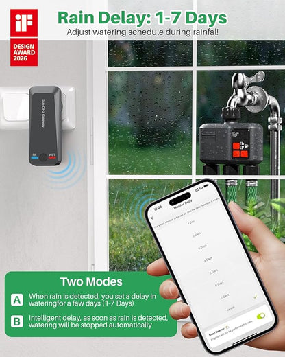 WiFi Sprinkler Timer 3 Zone with 984 FT Range, 3 Outlet Smart Water Timer for Garden Hose with Strong Wall Penetration/Rain Delay/Alexa & Google Voice/App Control, Water Hose Timers for Garden & Lawn