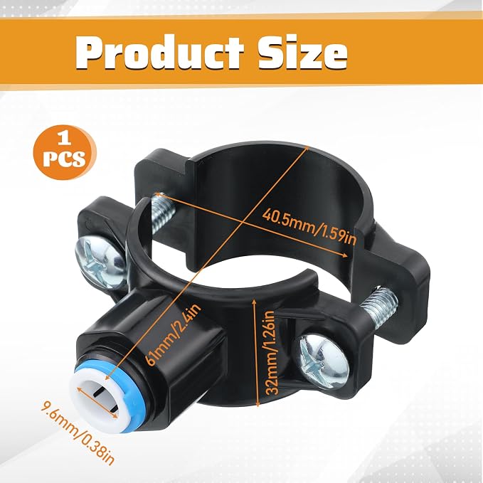 1 Pack 3/8" Drain Saddle Valve, Quick Connect Drain Saddle Clamp Plastic Water Filters Valve Clamp Hose Pipe Adapter for Reverse Osmosis System