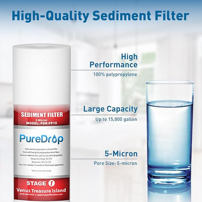 PureDrop PDR-FP15 10"x2.5" Sediment Water Filter Cartridge Replacement for Reverse Osmosis Water Filter System