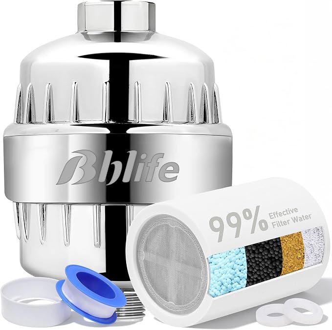 BBLIFE Shower Filter for Hard Water with NSF Certified KDF Filter Media | Multi-Stage Filtration, NSF Certified KDF, Carbon & Calcium Sulfite Reduces Chlorine, Odors & Impurities, Easy Installation