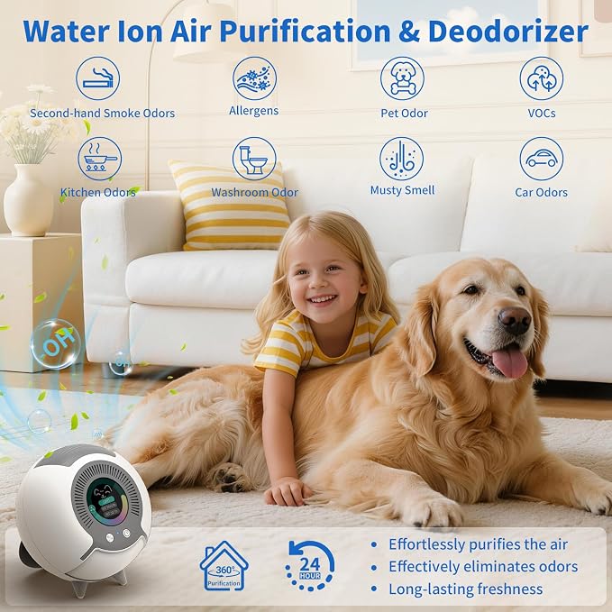 Small Filterless Air Purifiers for Home, Water Ionic Pet Odor Eliminator Air Cleaner for Odors, Smell & Smoke, USB Powered Quiet Mini Portable Air Purifier for Bathroom/Bedroom/Travel, White