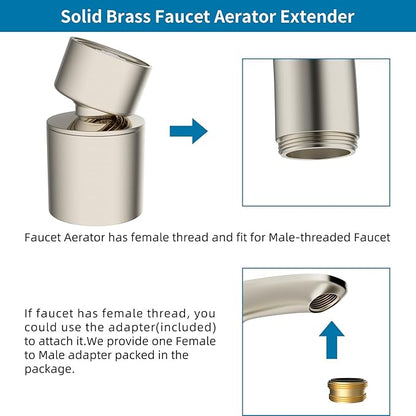 Hibbent NSF/ANSI/CAN 61 Certified Faucet Aerator, 360° Swivel Kitchen Sink Aerator, CUPC Certification 2-Flow Sink Sprayer Attachement, Faucet Replacement Part 55/64 Inch Female Thread, Brushed Nickel