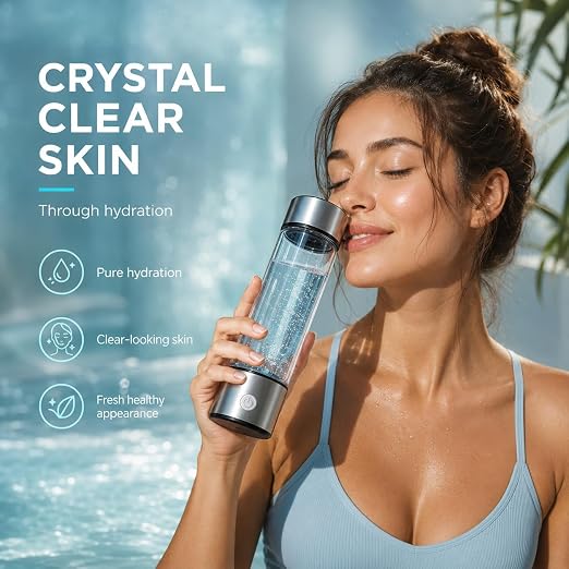 ElysVita Hydrogen Water Bottle — SPE Electrolysis Technology, BPA-Free Borosilicate Glass, 14 oz | Antioxidant Rich, Micro-Plastic Free Hydrogen Generator Bottle with USB Charging