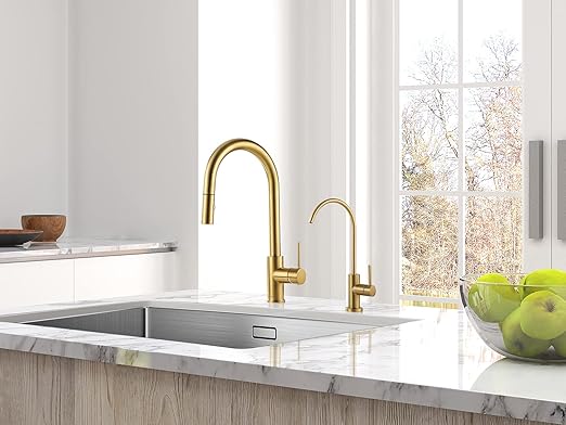 AguaStella AS09BG Brushed Gold Brightly Stainless Steel Kitchen Water Filter Faucet RO Faucet for Most Reverse Osmosis Units or Water Filtration System in Non-Air Gap