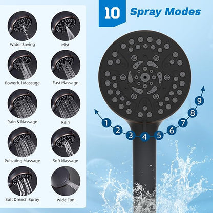 Hibbent cUPC Certified All Metal 8" Rainfall Showerhead Combo, High Pressure Shower Head with 10-Spray Handheld, Innovative 4-way Diverter with Pause Mode, 71'' Shower Hose & Holder, Oil Rubbed Bronze