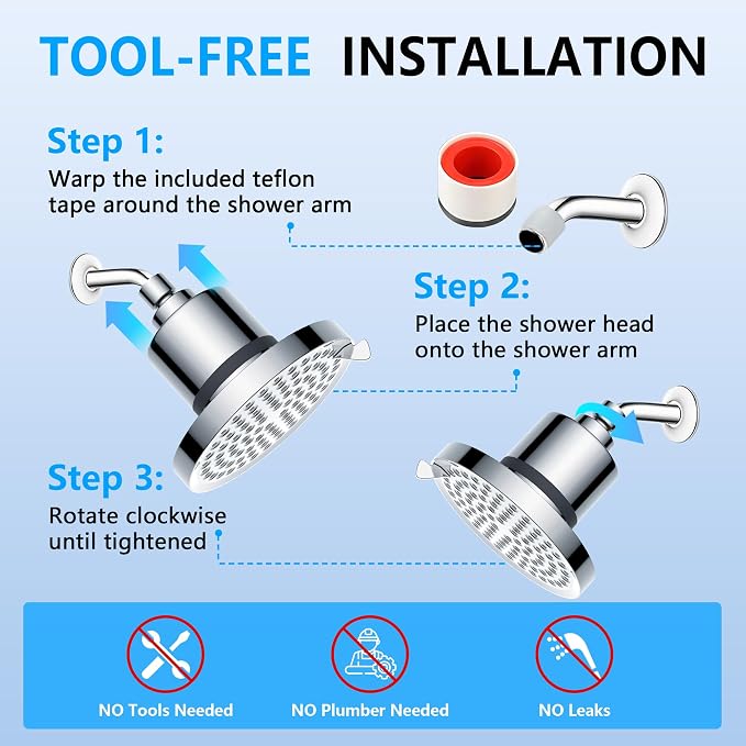 Filtered Shower Head with Filters: Hard Water Softener for Hair Loss & Dry Scalp - High Pressure 6" Rain Showerhead Removes Chlorine for Wellness Women