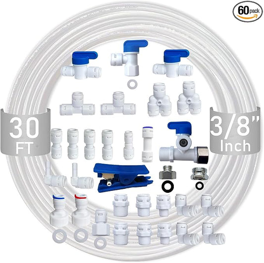ESHIONG NSF Certified 3/8" O.D. Push to Connect Fittings for RO (Reverse Osmosis) Water Filter 30 pcs+30 feet 3/8" Water tubing.